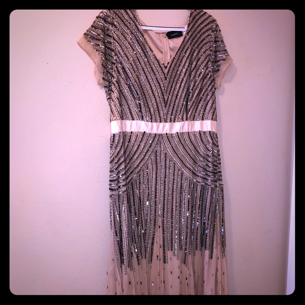 Ashro - Hand-Beaded Evening Gown - Size 16W